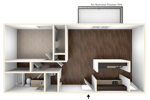 Floor plan for 1 bed, 1 bath, 830 sqft