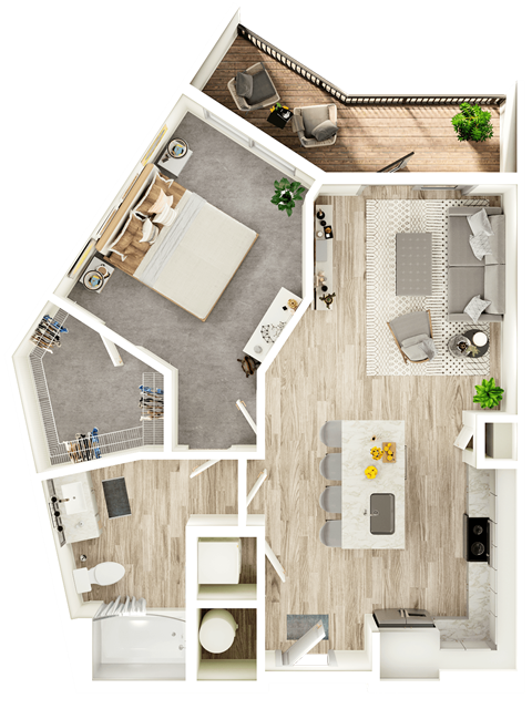 Floor plan for 1 bed, 1 bath, 721 sqft