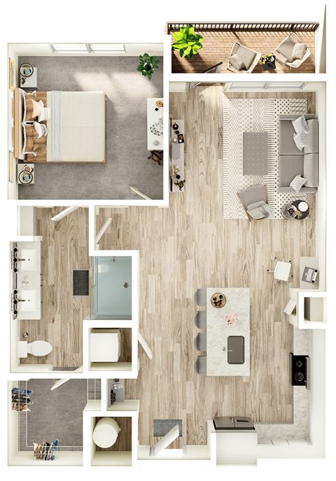 Floor plan for 1 bed, 1 bath, 827 sqft