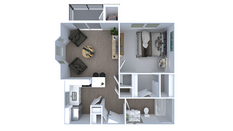 Floor plan for 1 bed, 1 bath, 675 sqft