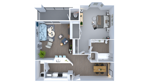 Floor plan for 1 bed, 1 bath, 885 sqft