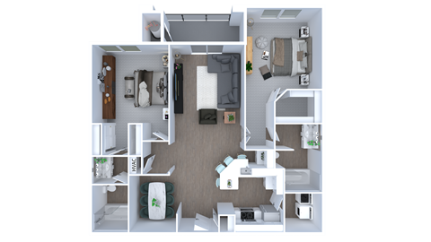 Floor plan for 2 beds, 2 baths, 1279 sqft