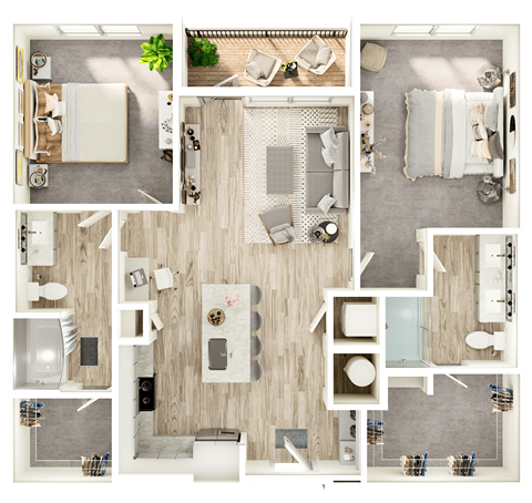 Floor plan for 2 beds, 2 baths, 1122 sqft