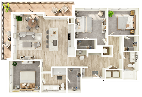 Floor plan for 3 beds, 2 baths, 1400 sqft