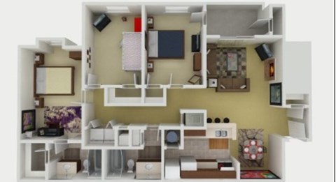 Floor plan for 3 beds, 2 baths, 1310 sqft