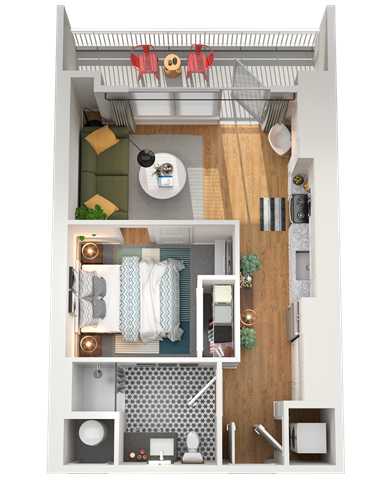 Floor plan for 1 bed, 1 bath, 468 sqft