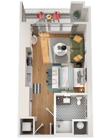 Floor plan for studio, 1 bath, 420 sqft