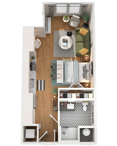 Floor plan for studio, 1 bath, 484 sqft