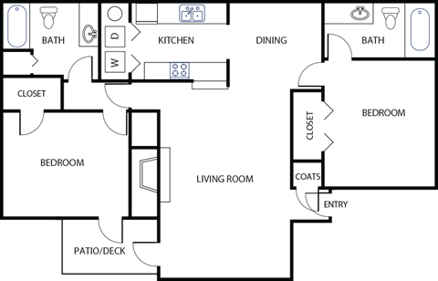 Floor plan for 2 beds, 2 baths, 1200 sqft
