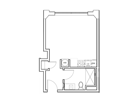 Floor plan for studio, 1 bath, 405 sqft