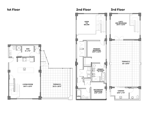 Floor plan for 3 beds, 3.5 baths, 2216 sqft