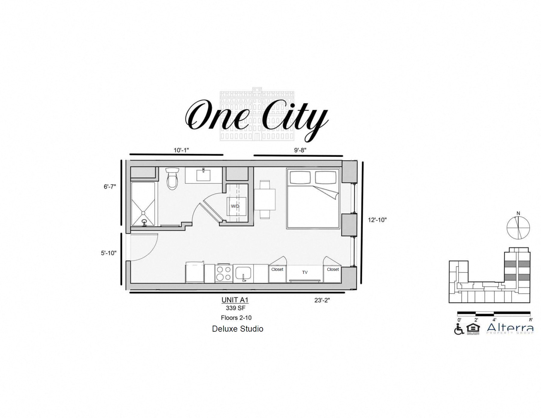 Floor plan for studio, 1 bath, 339 sqft