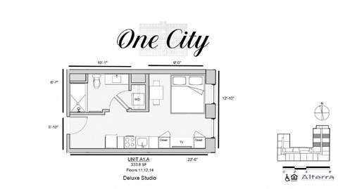 Floor plan for studio, 1 bath, 339 sqft