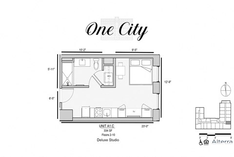 Floor plan for studio, 1 bath, 339 sqft