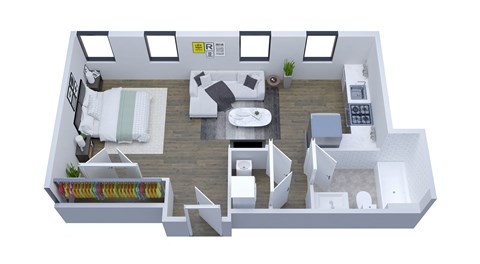 Floor plan for studio, 1 bath, 512 sqft