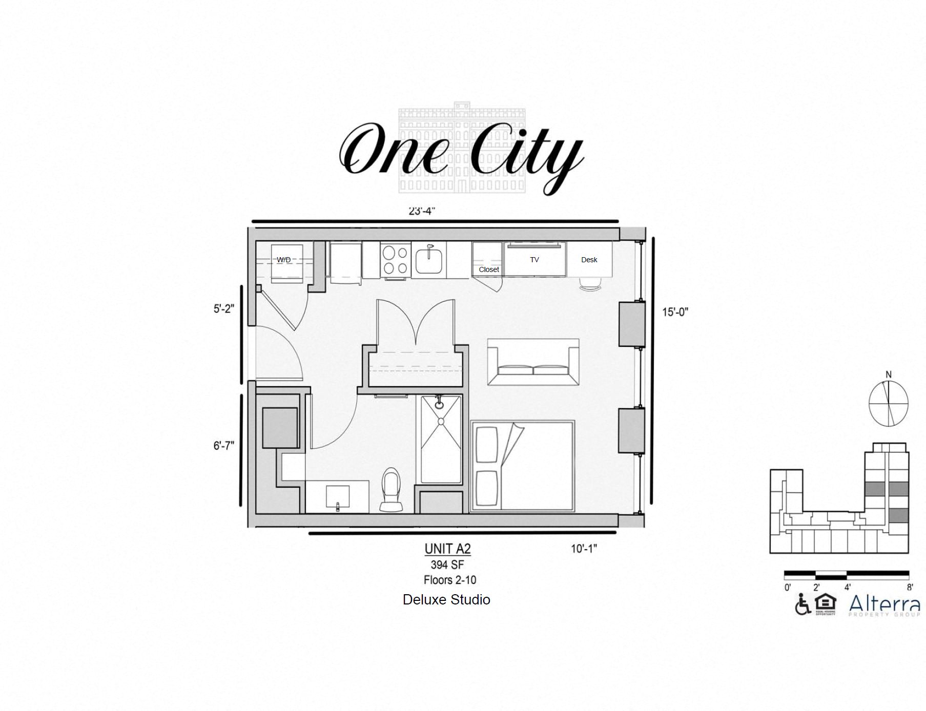 Floor plan for studio, 1 bath, 394 sqft
