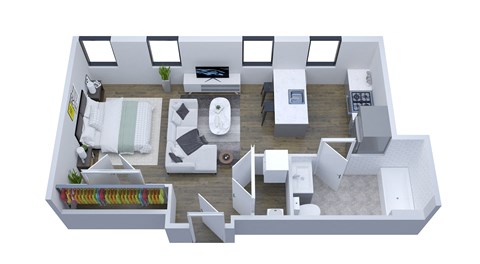 Floor plan for studio, 1 bath, 512 sqft