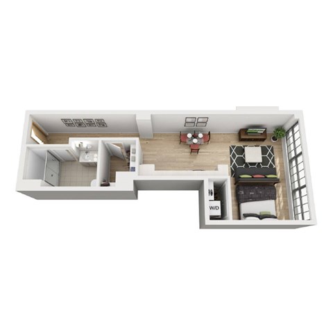 Floor plan for studio, 1 bath, 601 sqft