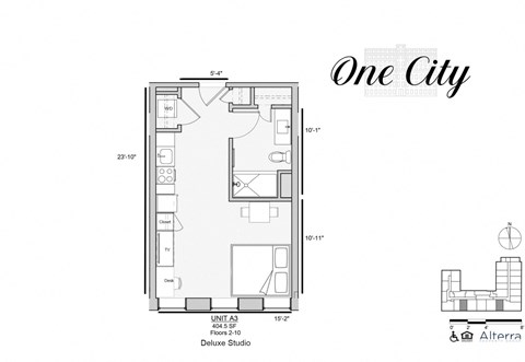 Floor plan for studio, 1 bath, 405 sqft