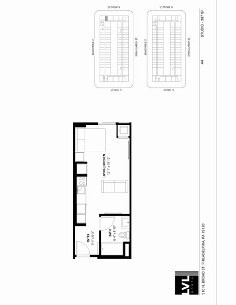 Floor plan for studio, 1 bath, 397 sqft