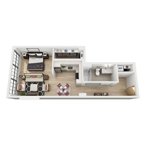 Floor plan for studio, 1 bath, 698 sqft