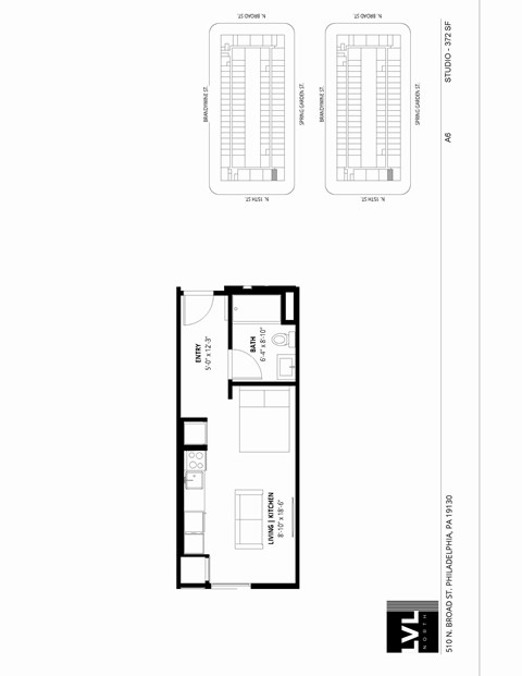 Floor plan for studio, 1 bath, 372 sqft