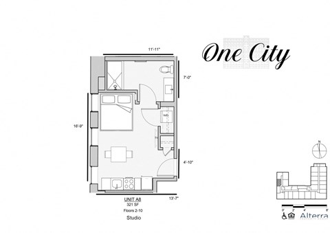 Floor plan for studio, 1 bath, 321 sqft