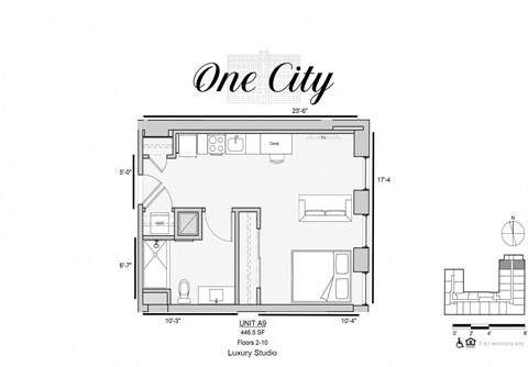Floor plan for studio, 1 bath, 447 sqft