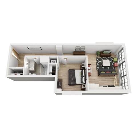 Floor plan for 1 bed, 1 bath, 713 sqft