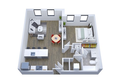 Floor plan for 1 bed, 1 bath, 703 sqft