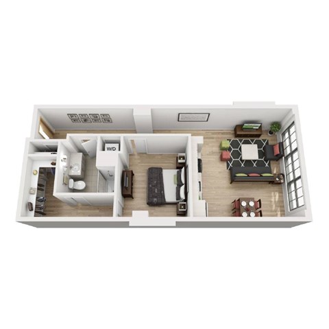 Floor plan for 1 bed, 1 bath, 780 sqft