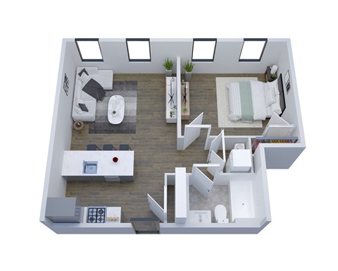 Floor plan for 1 bed, 1 bath, 619 sqft