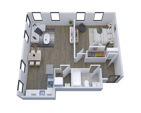 Floor plan for 1 bed, 1 bath, 794 sqft