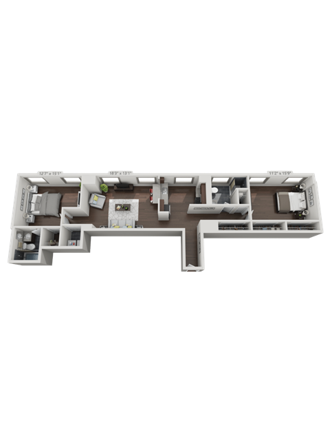 Floor plan for 2 beds, 2 baths, 1145 sqft