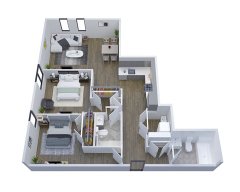 Floor plan for 2 beds, 2 baths, 1093 sqft