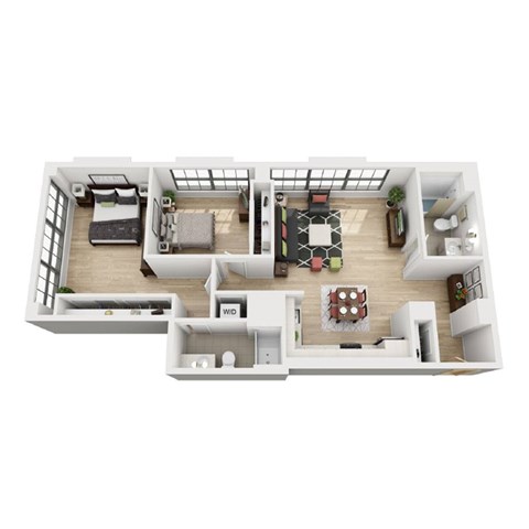 Floor plan for 2 beds, 2 baths, 1139 sqft