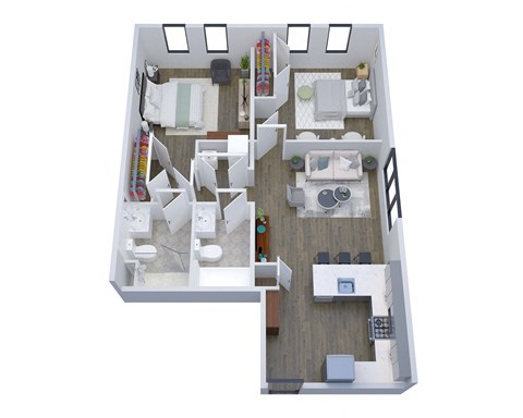 Floor plan for 2 beds, 2 baths, 914 sqft