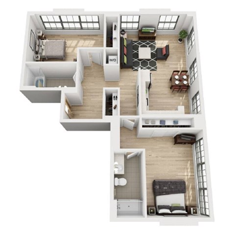 Floor plan for 2 beds, 2 baths, 1225 sqft