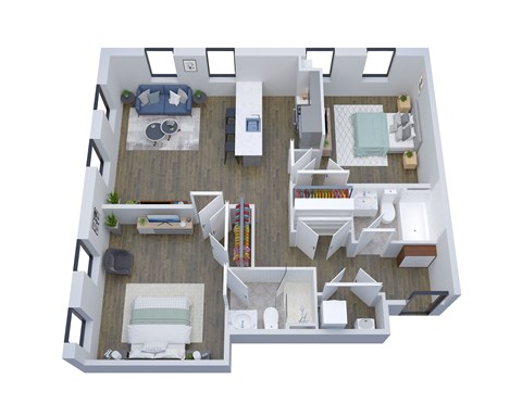 Floor plan for 2 beds, 2 baths, 976 sqft