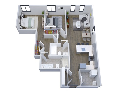 Floor plan for 2 beds, 2 baths, 1048 sqft