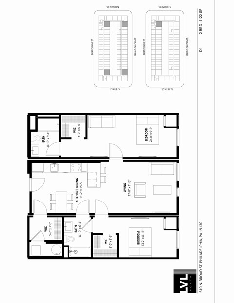 Floor plan for 2 beds, 2 baths, 1122 sqft