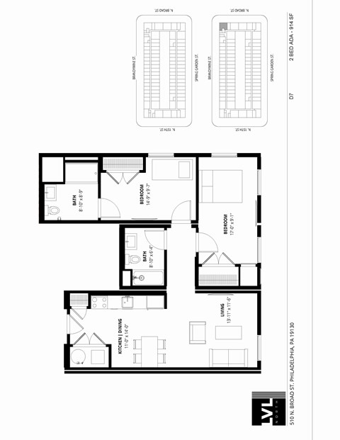 Floor plan for 2 beds, 2 baths, 914 sqft