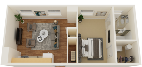 Floor plan for 1 bed, 1 bath, 463 sqft