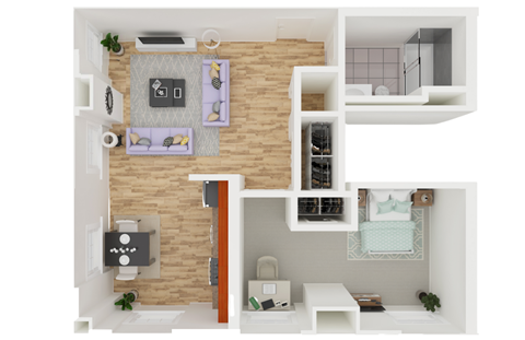 Floor plan for 1 bed, 1 bath, 550 sqft