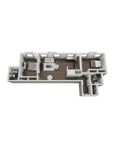 Floor plan for 2 beds, 2 baths, 1181 sqft
