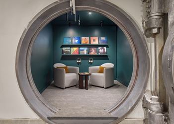A room with a circular window