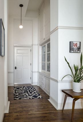 Philadelphia apartment for rent - a hallway with white walls and a white door and a potted plant