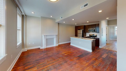Floor plan for 1 bed, 1 bath, 726 sqft