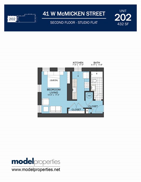 Floor plan for studio, 1 bath, 432 sqft