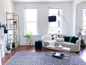 Cincinnati apartment for rent - a living room with a white couch and a rug